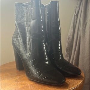 Black Croc-Embossed Women's Boots